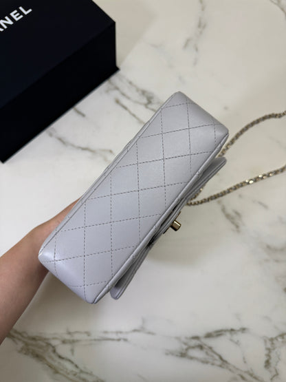 CHANEL Mini CF Handle 25P 淺灰色羊皮