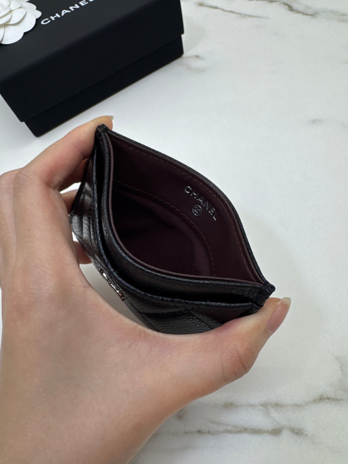 CHANEL 一片式卡包 黑銀牛