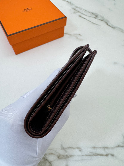 HERMES Bearn Wallet 亮面灣鱷 巧克力色 金扣 Porosus Crocodile Chocolate GHW