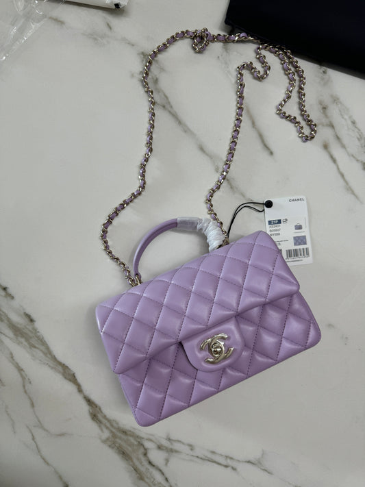 CHANEL mini cf with top handle 粉紫色 24P