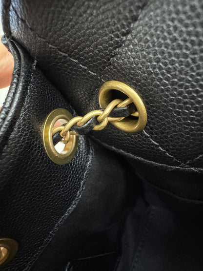 CHANEL Mini 25 Bag 黑色荔枝皮 金扣 Caviar Calfskin GHW
