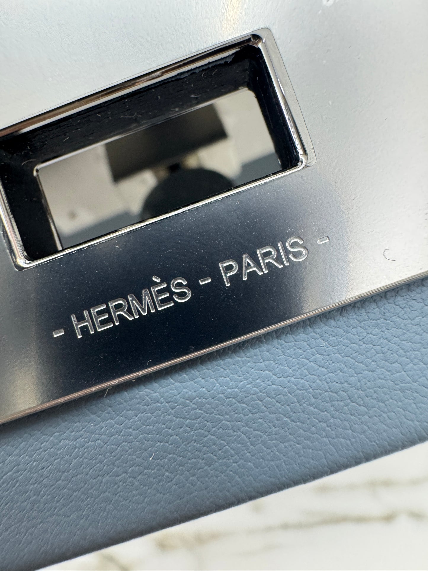 HERMES Mini 2424 亞麻藍銀扣 Evercolor Blue Lin PHW