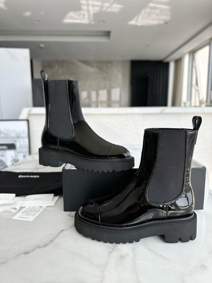 CHANEL 漆皮 厚底切爾西靴 Chelsea Boots 22C