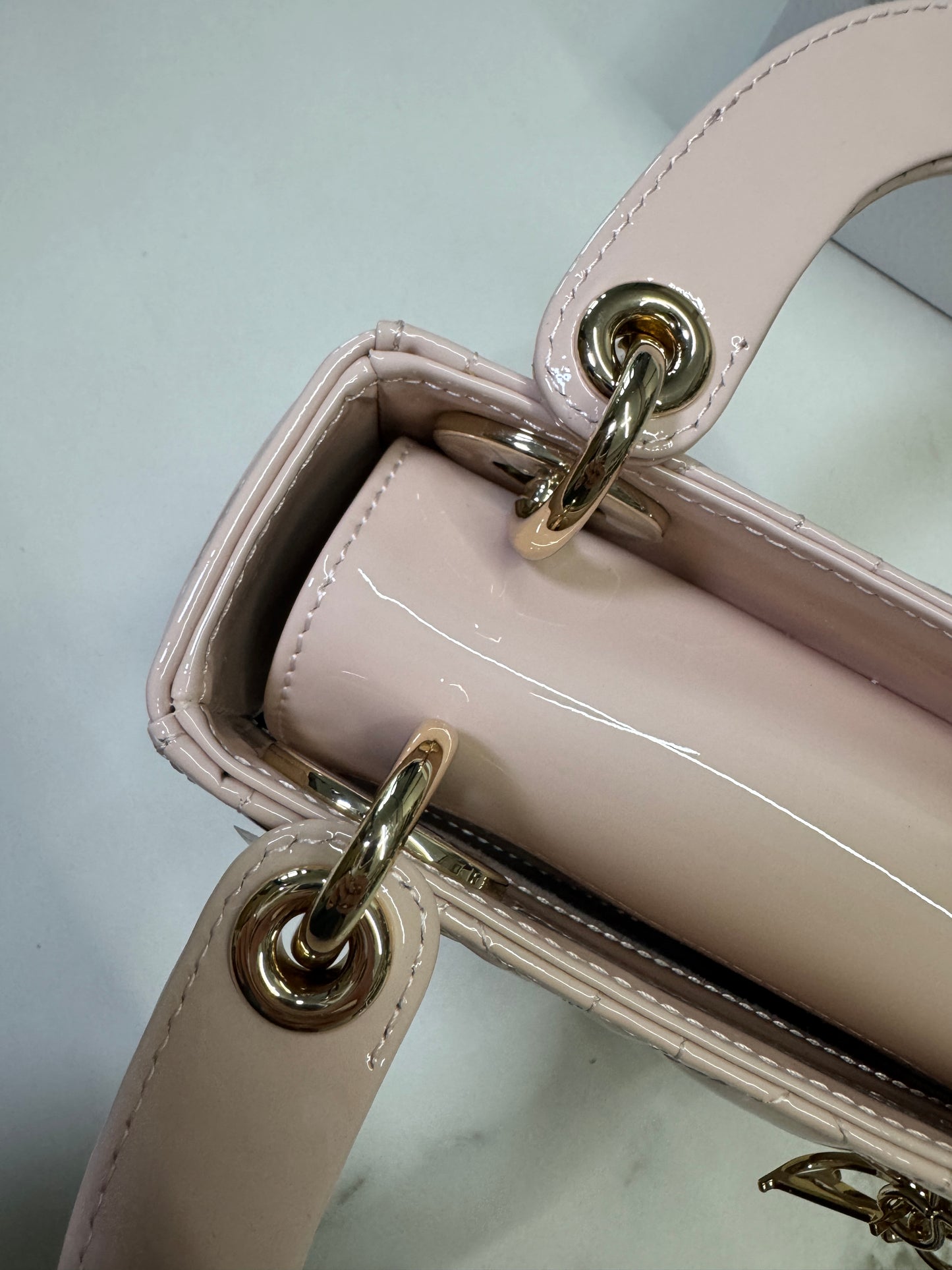 DIOR Lady Mini 三格 漆皮 淡粉 light Pink