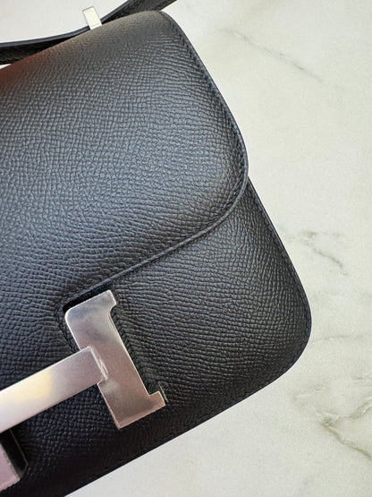 HERMES Mini Constance 新版 附鏡子 黑銀 Epsom PHW