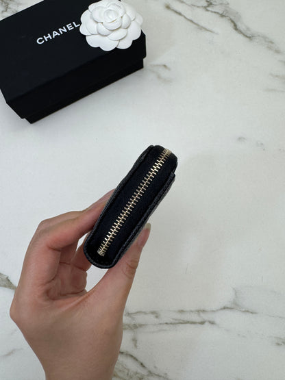 CHANEL 黑金牛拉鏈零錢包 Coin Purse