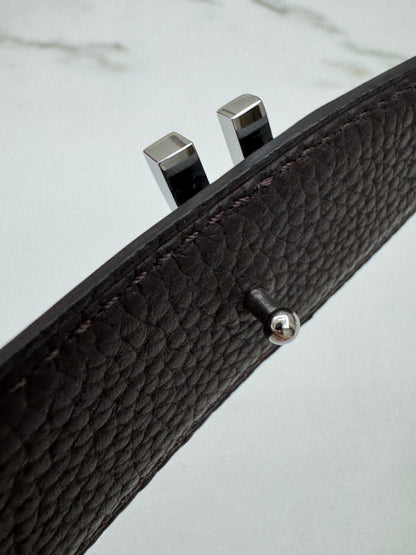 HERMES H au Carre 32mm 雙面皮帶 黑色拼烏木色