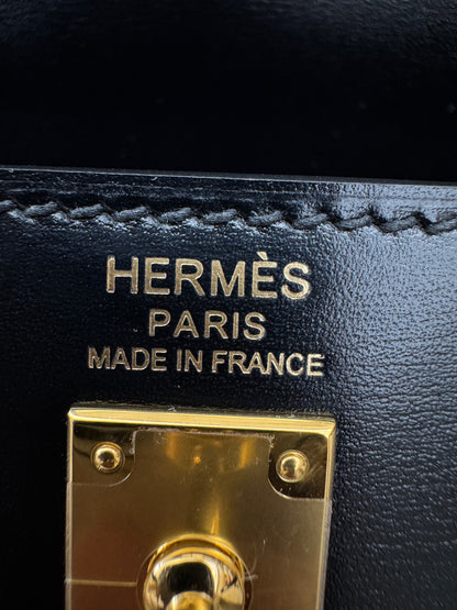 HERMES Kelly 25 黑色外縫金扣 Box Leather Sellier Noir GHW