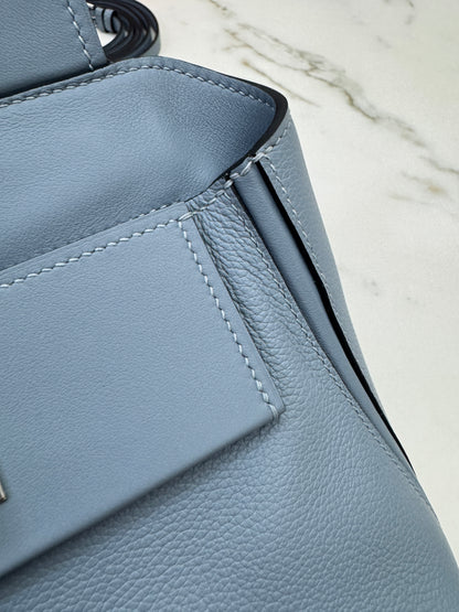 HERMES Mini 2424 亞麻藍銀扣 Evercolor Blue Lin PHW
