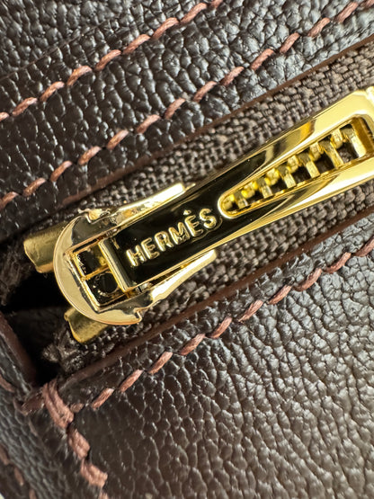 HERMES Bearn Wallet 亮面灣鱷 巧克力色 金扣 Porosus Crocodile Chocolate GHW