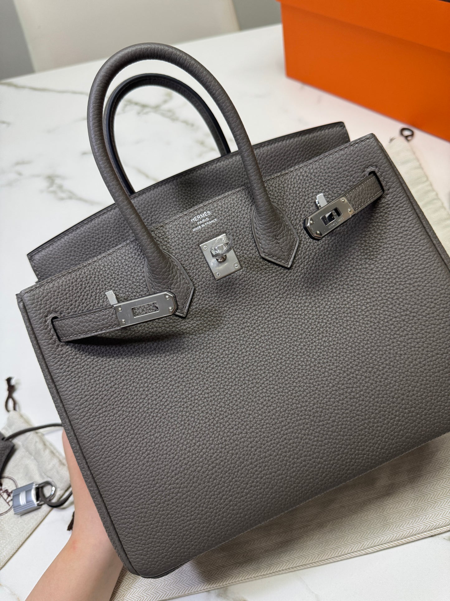 HERMES Birkin 25 錫器灰 銀扣 Togo 8F Etain PHW