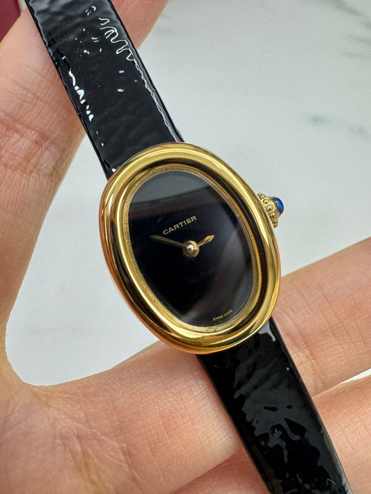 CARTIER Baignoire 亮面皺褶牛皮錶帶