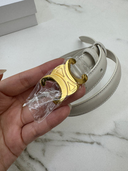 CELINE 凱旋門皮帶 白色 1.8cm