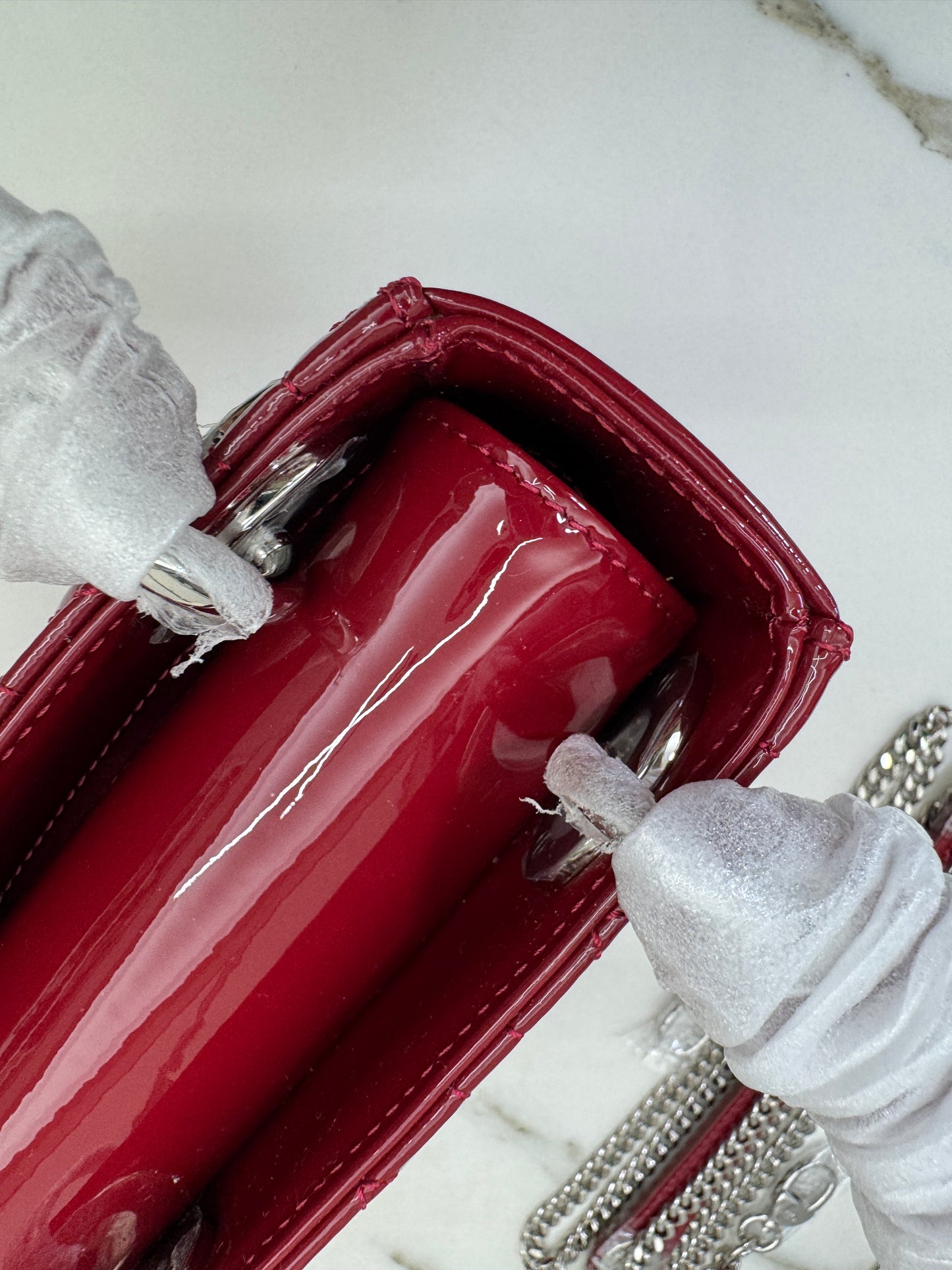 DIOR Mini Lady Dior 漆皮Cherry Red Shinny Calfskin