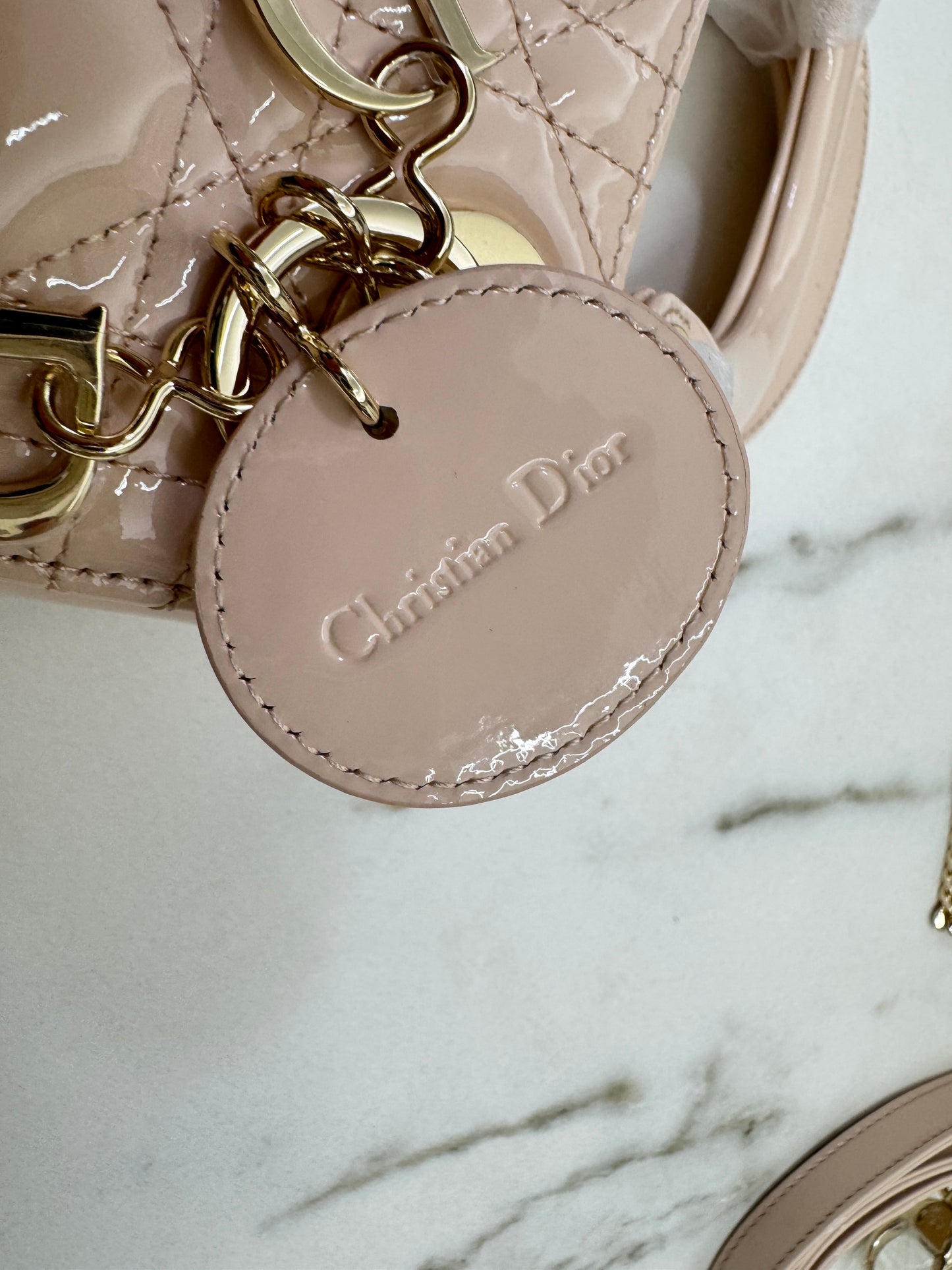 DIOR Mini Lady Dior Powder Beige 漆皮胭脂米 Shiny Calfskin