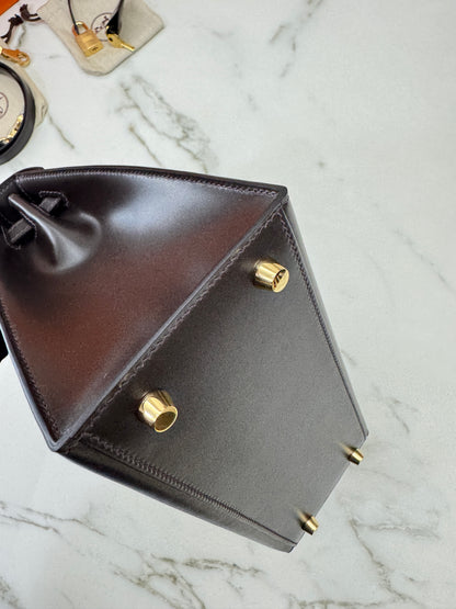 HERMES Kelly 25 烏木色Box皮金扣 外縫 Ebene Box Leather Seilier GHW
