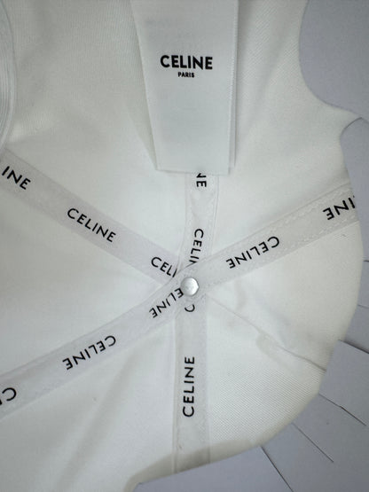 CELINE 白色藍標凱旋門鴨舌帽