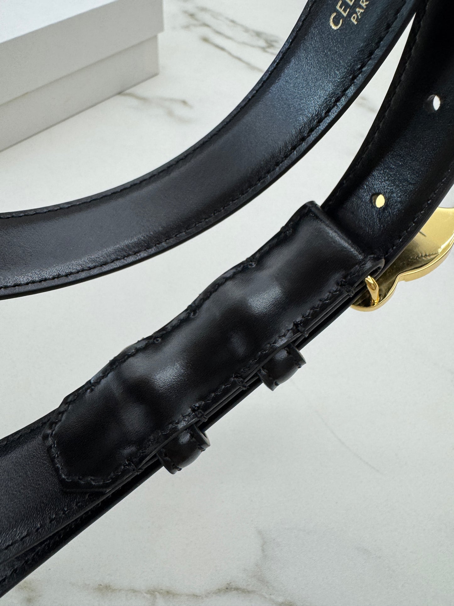 CELINE 凱旋門金扣 2.5cm皮帶 亮面牛皮