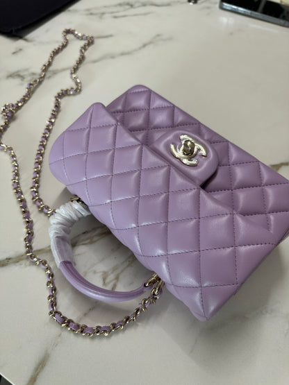 CHANEL mini cf with top handle 粉紫色 24P