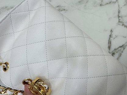 CHANEL Mini 25Bag 白色魚子醬牛皮 亮面金扣