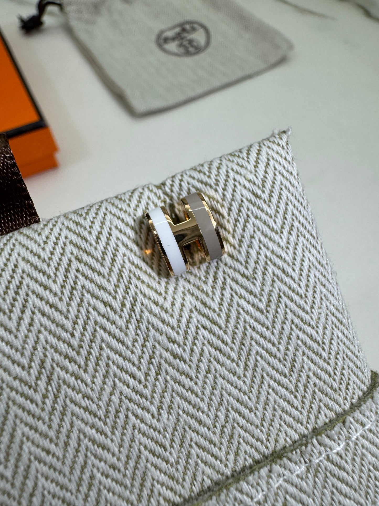 HERMES Mini Pop H 玫瑰金拼色耳環