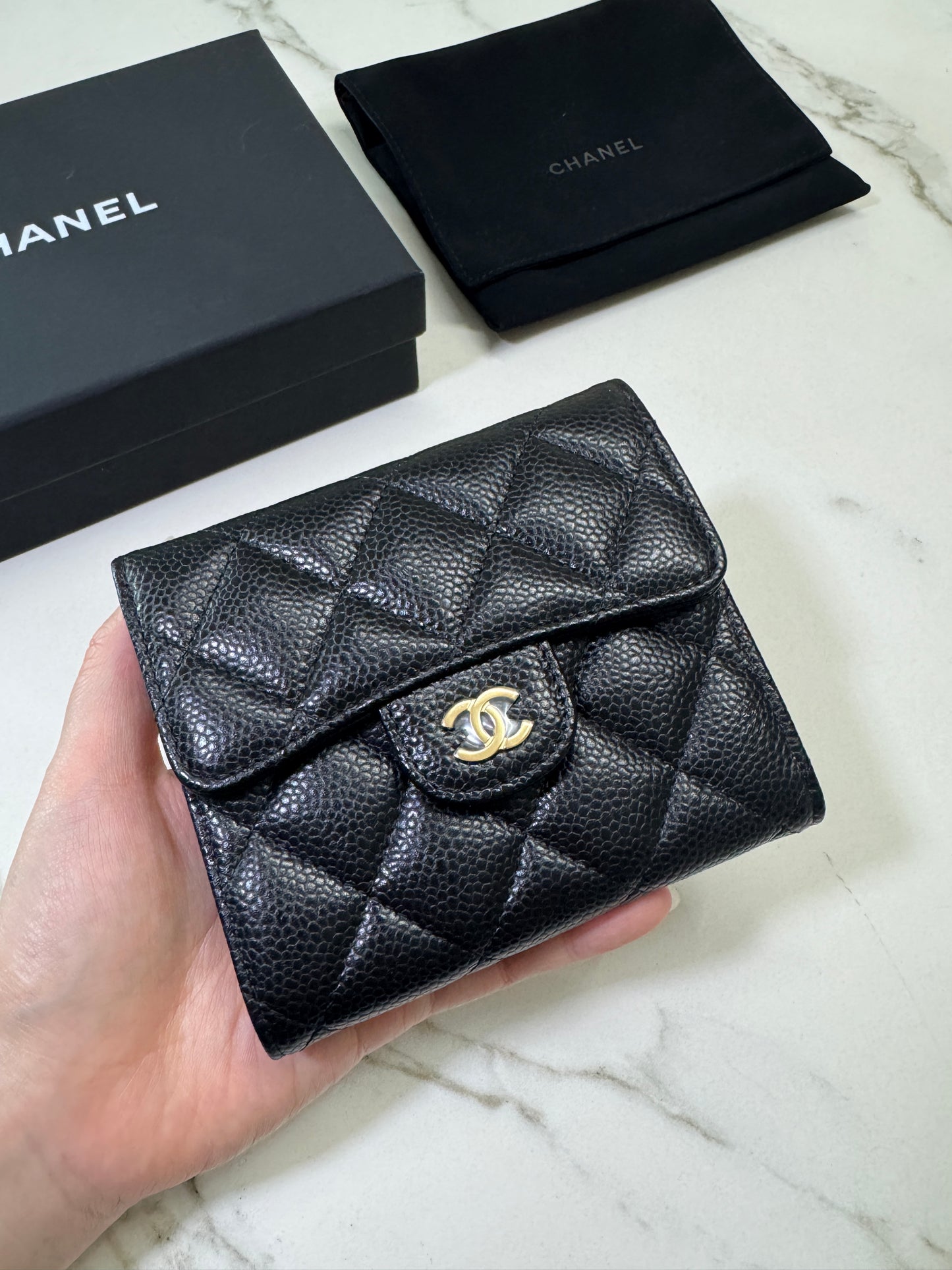 CHANEL CF三摺錢包 黑金牛
