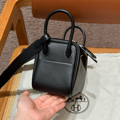 HERMES Mini Lindy Touch 拼鱷魚皮 黑色銀扣 noir