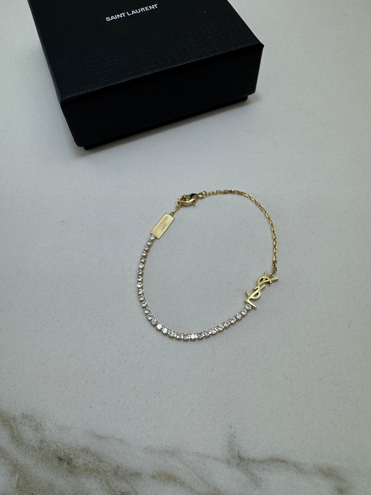 YSL 半鑽網球手鏈 金色