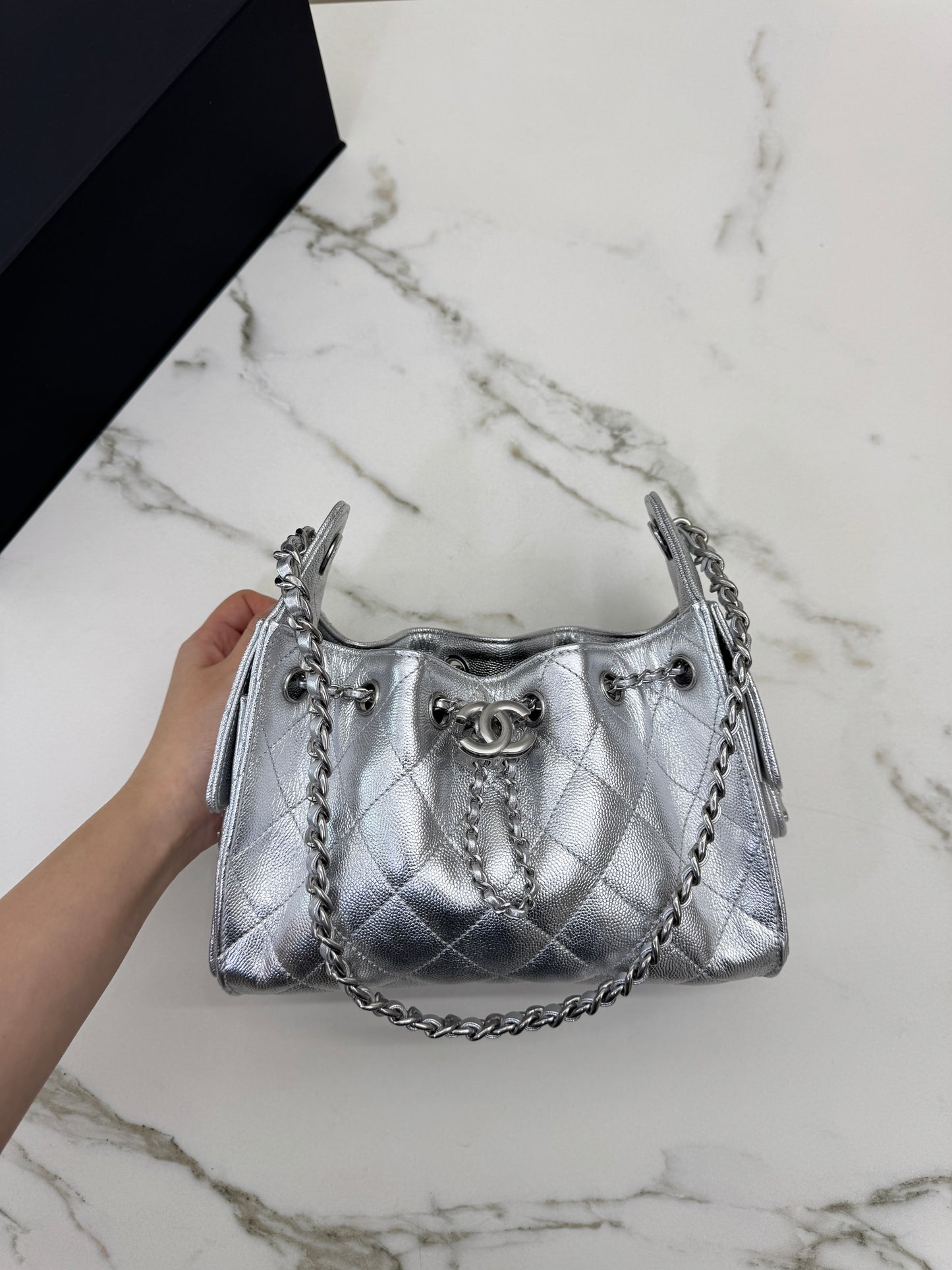 CHANEL Mini 25 Bag 銀色荔枝皮銀扣 Silver Caviar Calfskin PHW