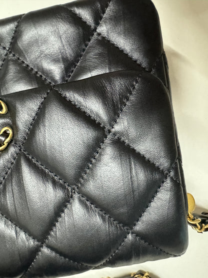 CHANEL 19系列 豆腐包 皺摺牛皮 黑色