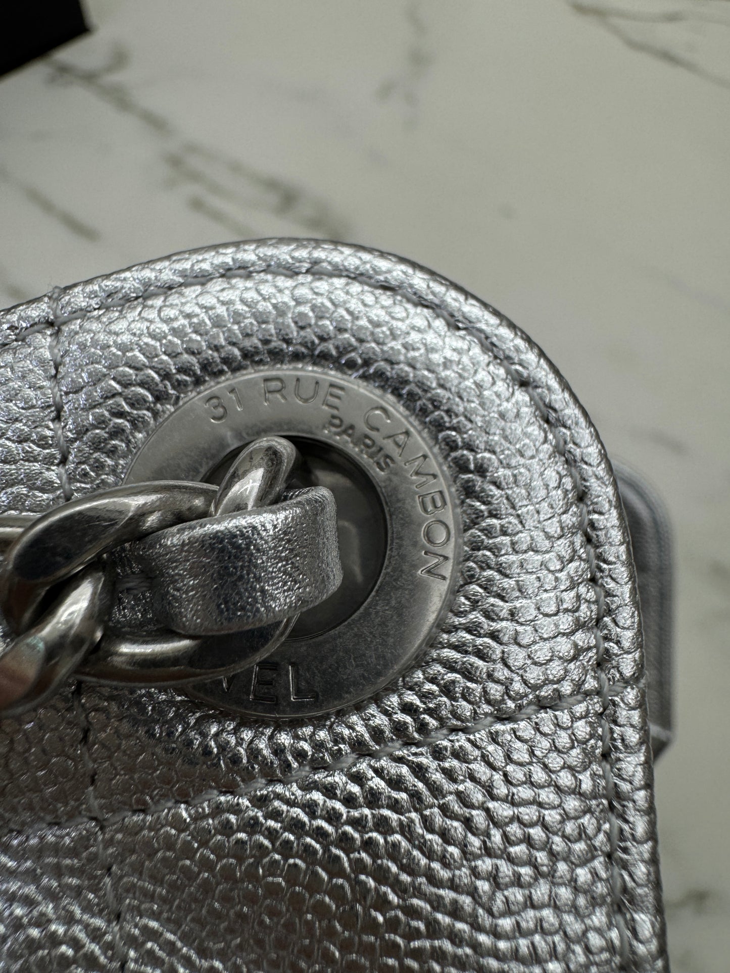 CHANEL Mini 25 Bag 銀色荔枝皮銀扣 Silver Caviar Calfskin PHW