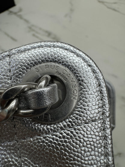CHANEL Mini 25 Bag 銀色荔枝皮銀扣 Silver Caviar Calfskin PHW