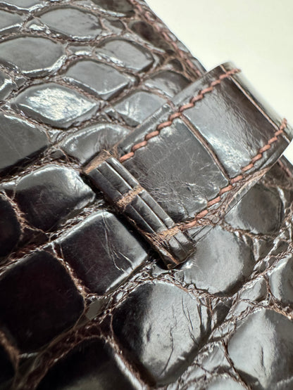 HERMES Bearn Wallet 亮面灣鱷 巧克力色 金扣 Porosus Crocodile Chocolate GHW