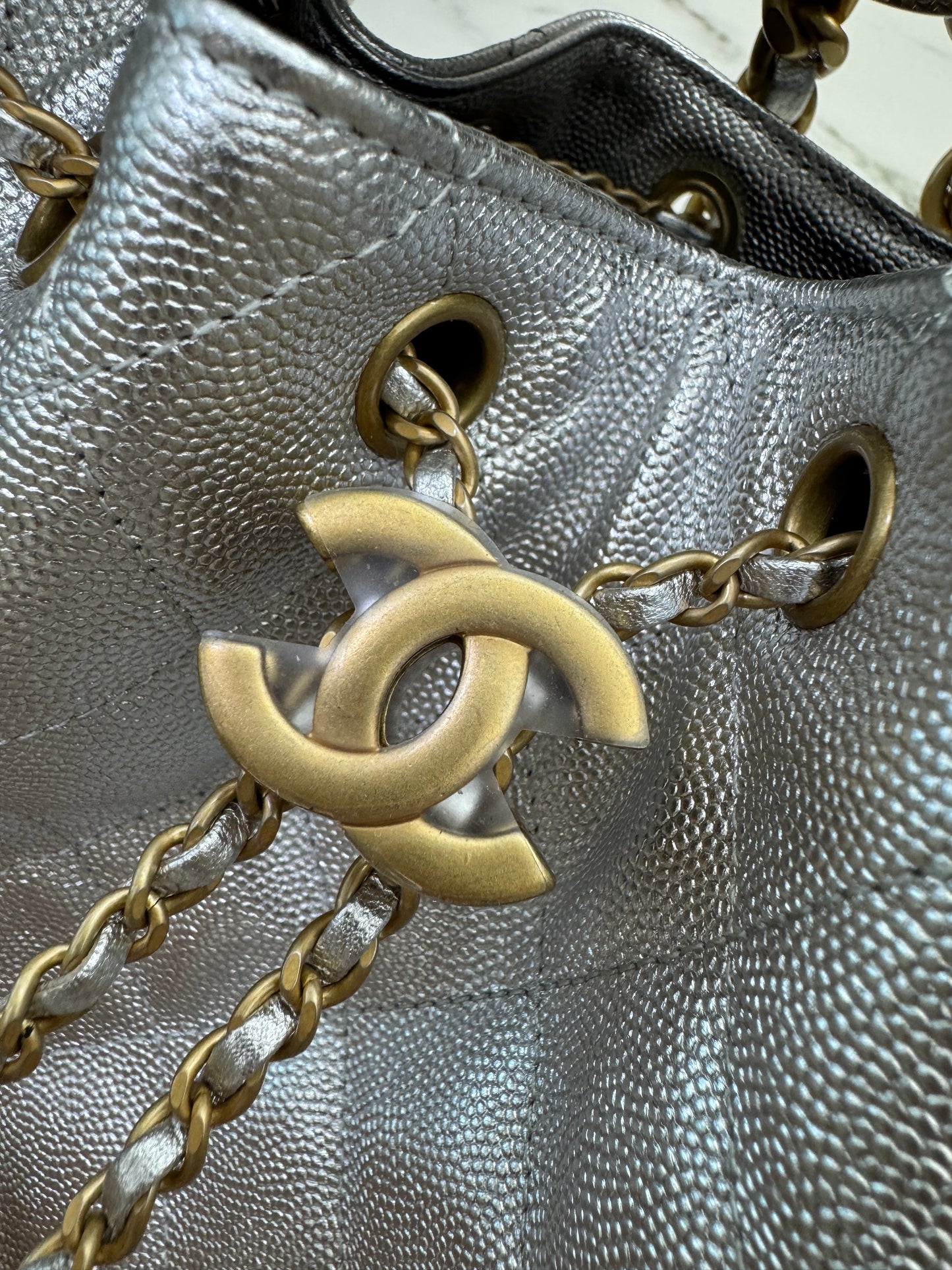 CHANEL 25Bag Small 銀色荔枝皮