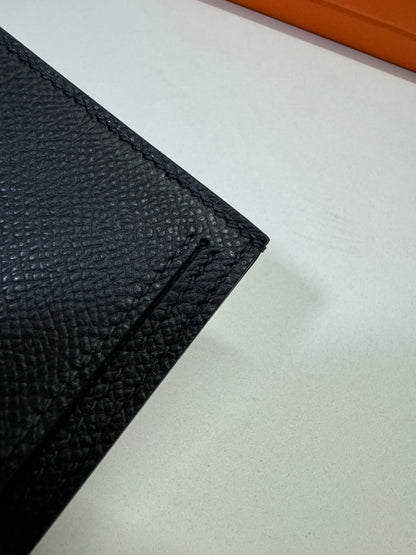HERMES Bearn Compact Wallet 黑銀 短款 Epsom PHW
