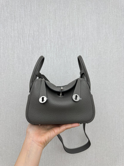 HERMES Mini Lindy 積雨雲灰銀扣 0L Gris Meyer PHW