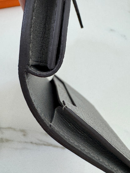 HERMES Bearn Mini Wallet 積雨雲灰山羊皮 金扣 Gris Meyer GHW