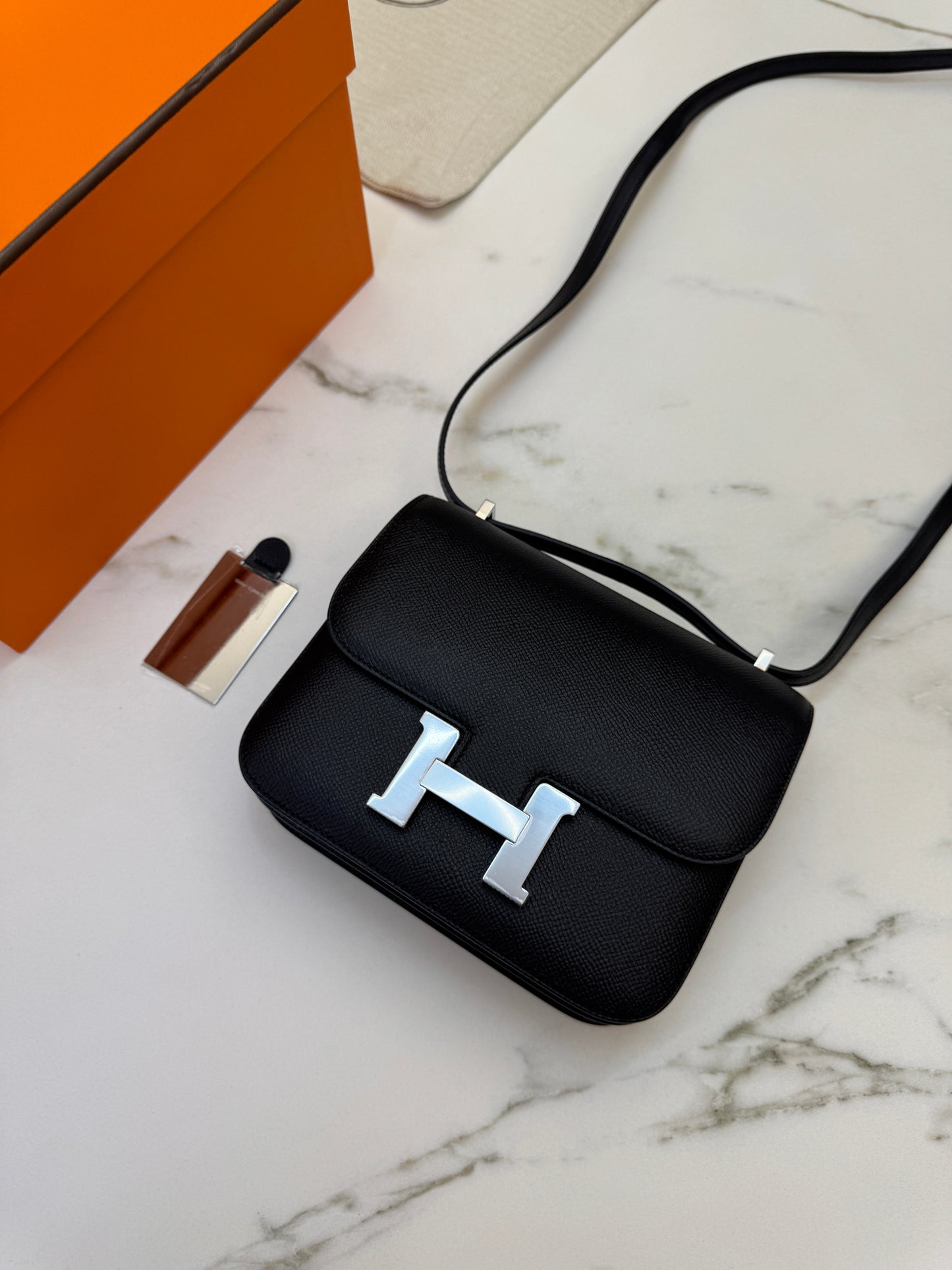 HERMES Mini Constance 新版 附鏡子 黑銀 Epsom PHW