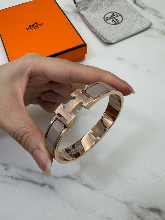 HERMES Clic H Bracelet 奶茶灰玫瑰金扣 Marron Glace Rose Gold