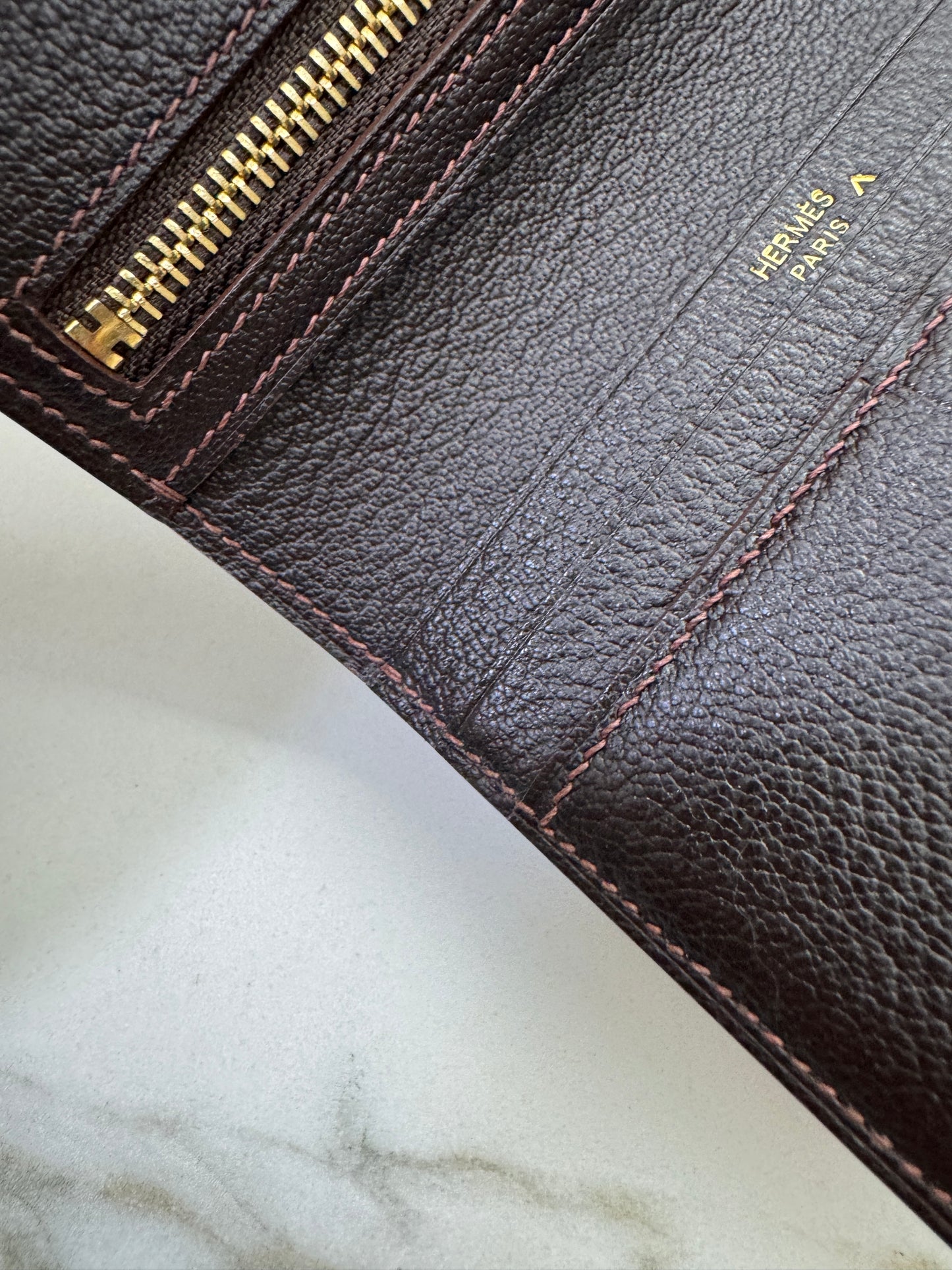 HERMES Bearn Wallet 亮面灣鱷 巧克力色 金扣 Porosus Crocodile Chocolate GHW