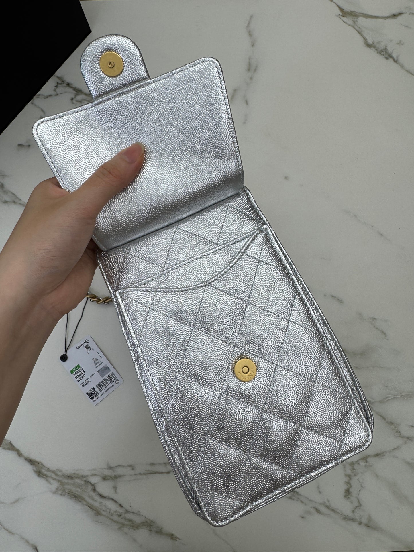 CHANEL 25Bag Small 銀色荔枝皮