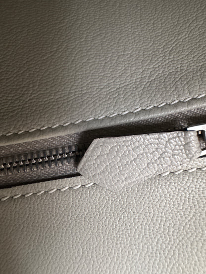 HERMES Birkin 25 SO 奶昔白拼珍珠灰 山羊皮 拉絲銀扣