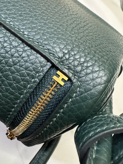 HERMES Mini Lindy II 深綠色 金扣 67 Vert Fonce TC GHW