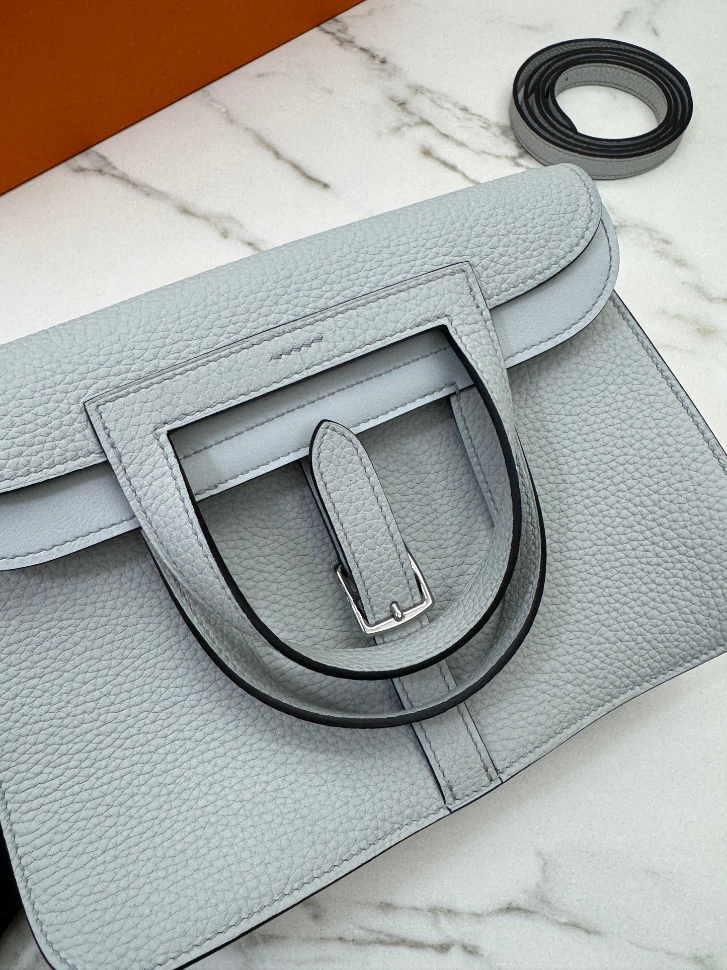HERMES Halzan 25 聖杯藍銀扣 Bleu Pale
