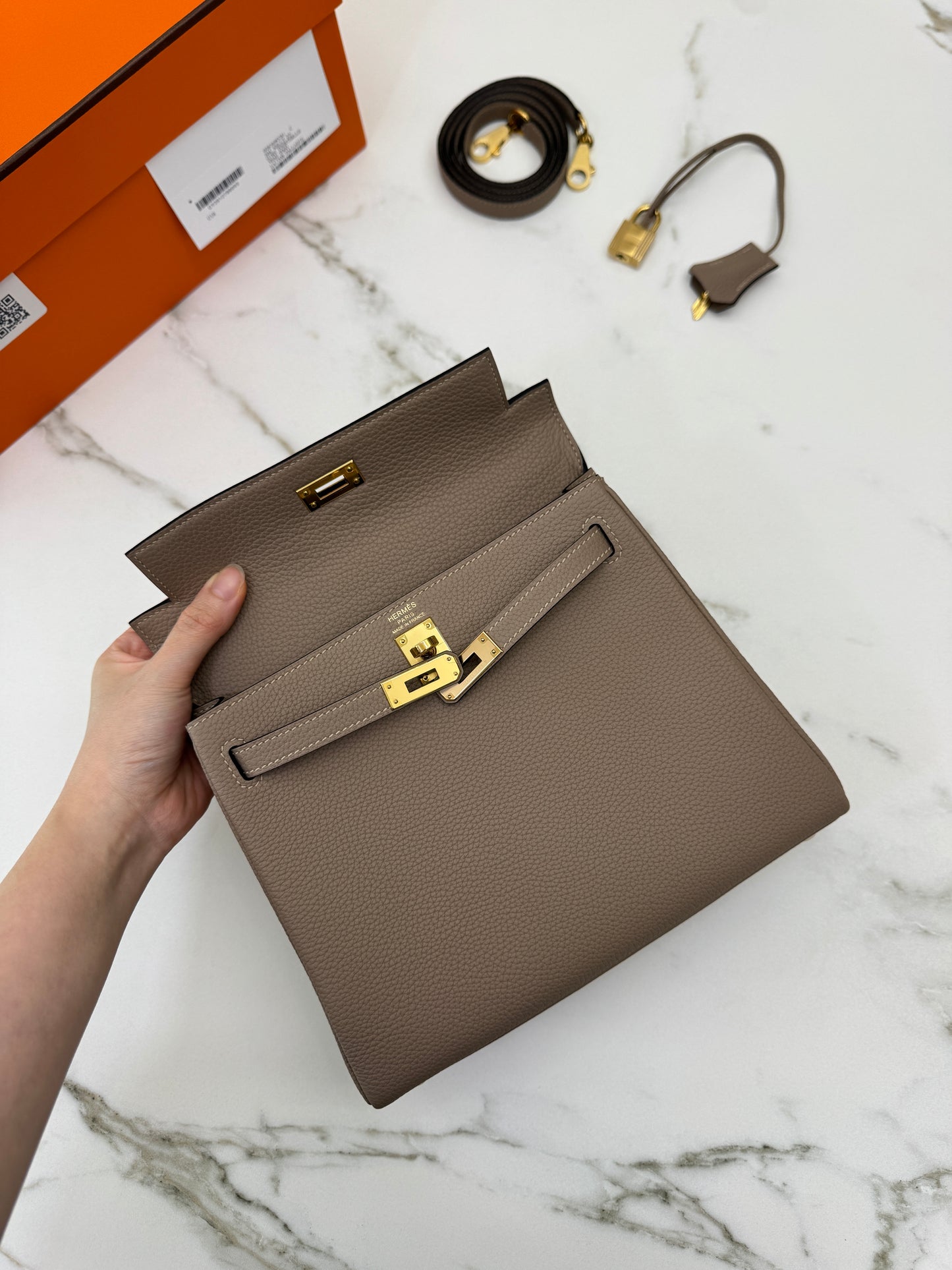 HERMES Kelly 25 斑鳩灰金扣 內縫 Togo 81 Gris Tourterelle GHW