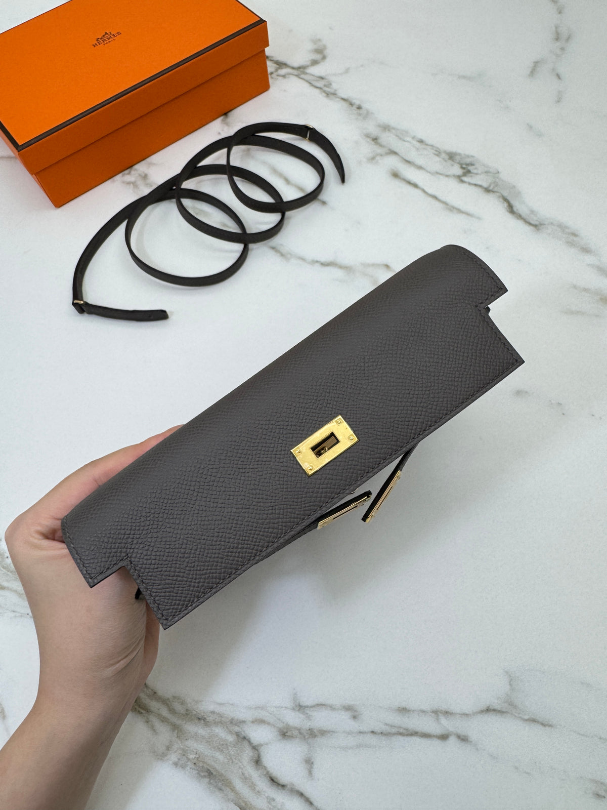 HERMES Kelly to-go 錫器灰金扣 Epsom