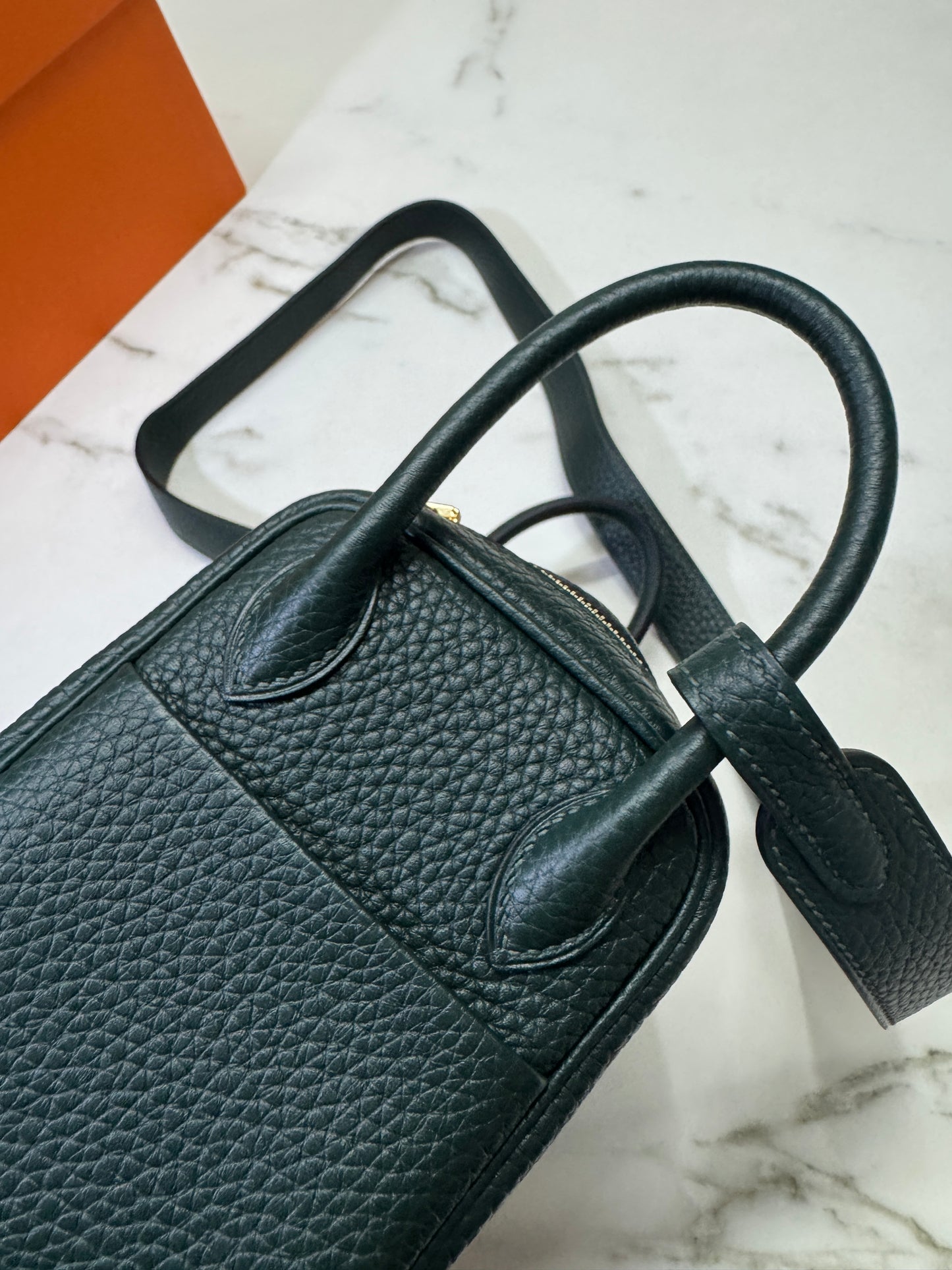 HERMES Mini Lindy II 深綠色 金扣 67 Vert Fonce TC GHW