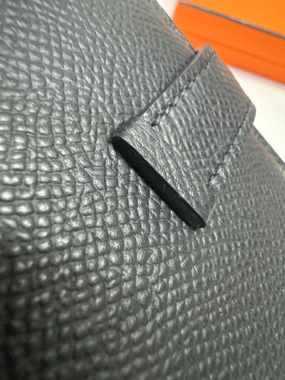 HERMES Bearn Compact Wallet 黑銀 短款 Epsom PHW