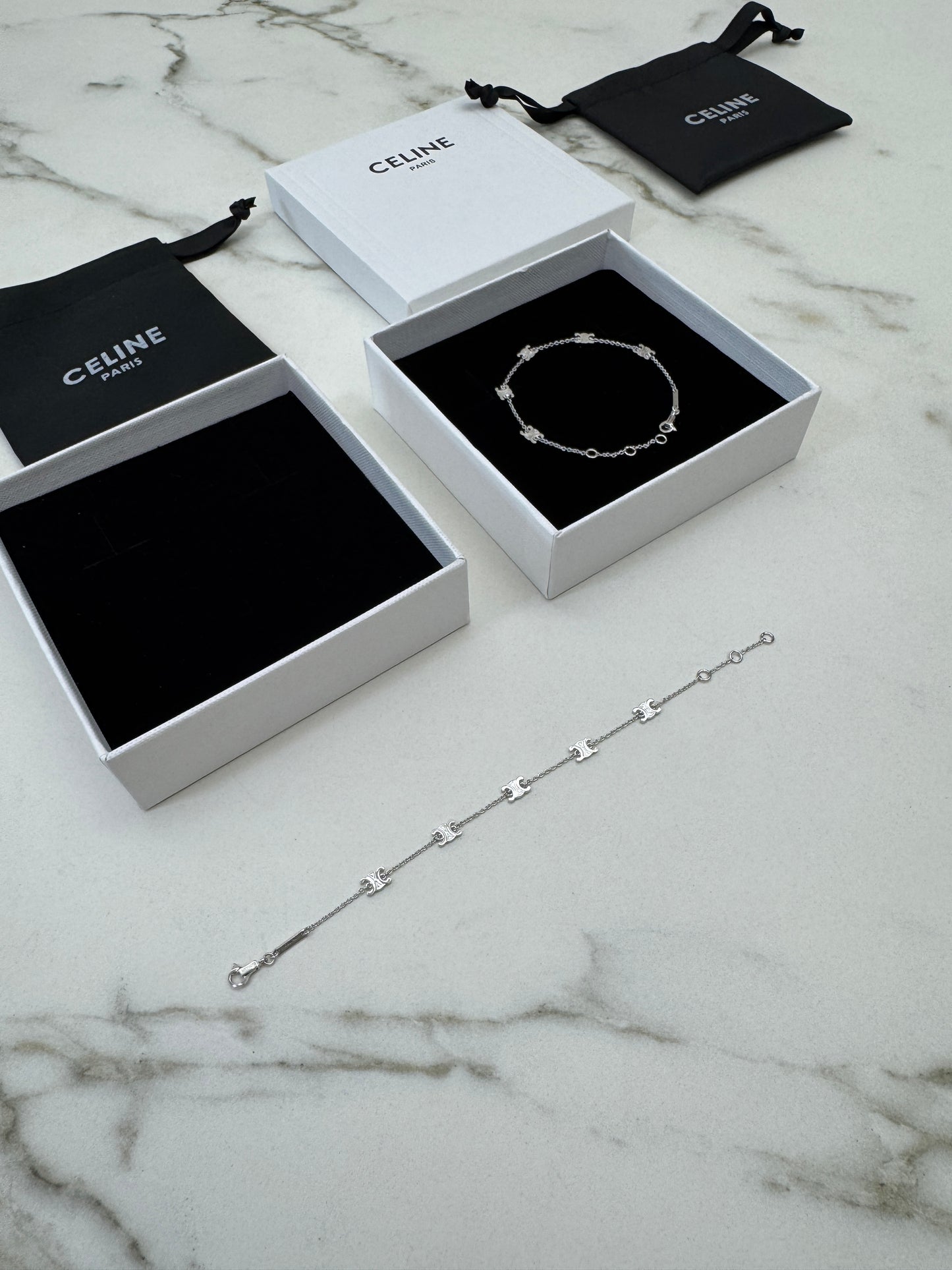 CELINE 凱旋門五花Logo手鏈 銀色