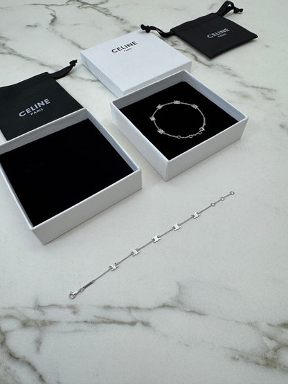 CELINE 凱旋門五花Logo手鏈 銀色